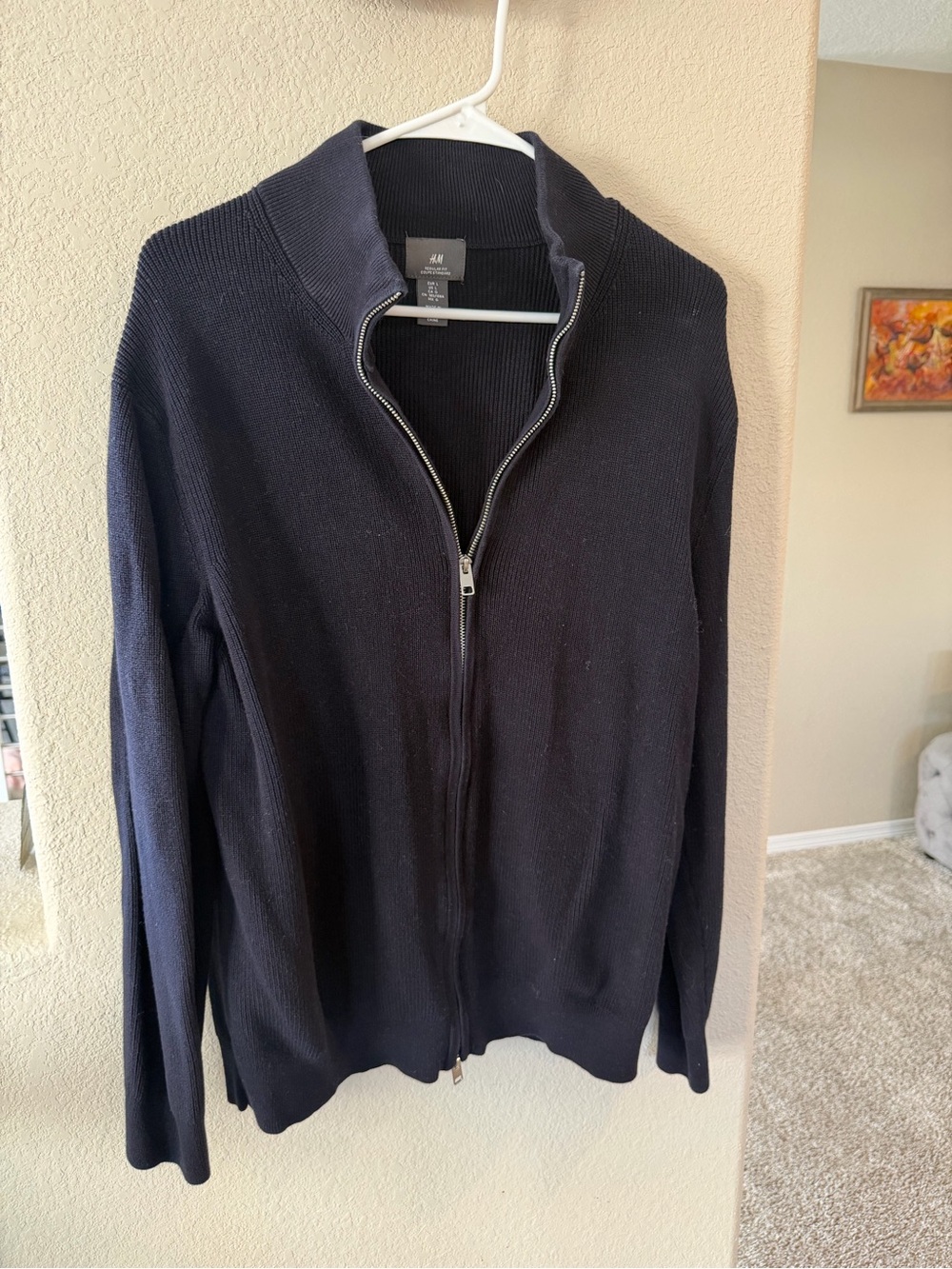 H&M Men’s Dark Navy Zip-Up Cardigan Sweater